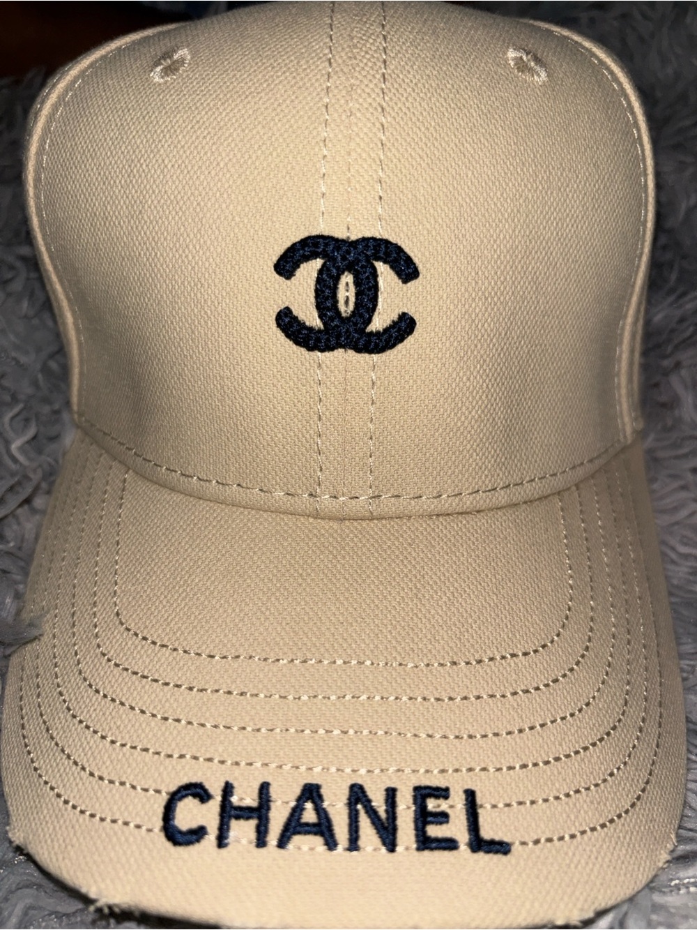 Beige Rugged Cap with Blue CC Logo
